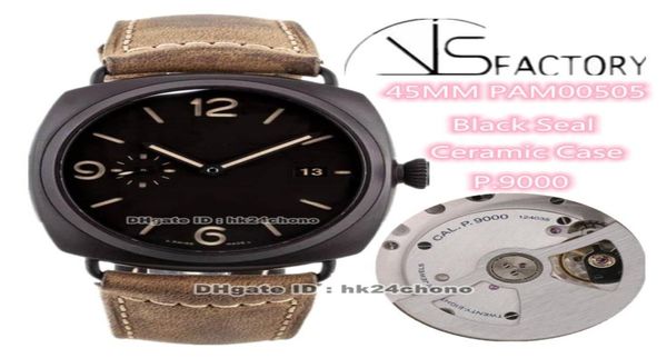Top Version Watches Vs 45 mm Black Seal Ceramic VS505 00505 P9000 Automatic Mens Watch Black Diad Cador STRAP GENT