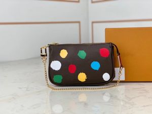 Bolsos de mano de diseñador para mujer, versión SUPERIOR, Mini Pochette, accesorios M81866 con coloridos lunares, bolso de cadena a la moda para mujer