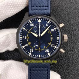 TOP VERSION YL PILOTS Classic Series Ceramic Case 389008 Blue Dial Eta 7750 Chronograph Automatic Mens Watch Nylon Sport Stopwatch Watc 191e