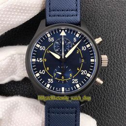 Topversie YL Pilots Classic-serie keramische kast 389008 blauwe wijzerplaat ETA 7750 chronograaf automatisch herenhorloge nylon sport stopwatch312b