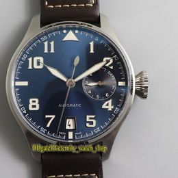 Topversie ZFF Big Pilot 500908 7-daagse gangreserve blauwe wijzerplaat Cal 51111 automatisch 500916 herenhorloge stalen kast lederen band Spor357e