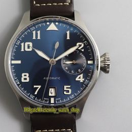 Topversie ZFF Big Pilot 500908 7-daagse gangreserve blauwe wijzerplaat Cal 51111 automatisch 500916 herenhorloge stalen kast lederen band Spor276f