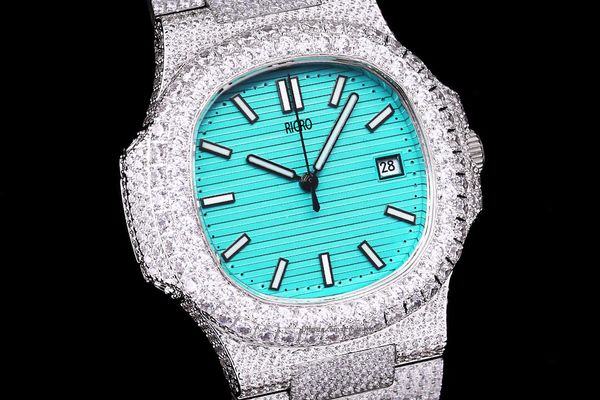 Reloj superior, reloj para hombres, estuche de diamantes, llame al 324 movimiento mecánico automático, hebilla plegable, 5711