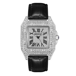 Top Watch Femmes Quartz Imperproofing entièrement Diamond Ladies Silver Square Couple Watches avec tourbe-bracelet en strass 285T