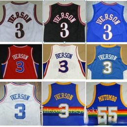 Top Venta al por mayor Georgetown Azul Hoyas Gris Sportwear Uniformes universitarios Bordado Allen Iverson Jersey Barato Dikembe Mutombo Camisas cosidas