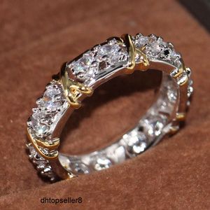 Top Venta al por mayor Profesional Eternity Diamonique CZ Diamante simulado 10KT Anillo de boda relleno de oro blanco y amarillo Tamaño del anillo cruzado 5-11
