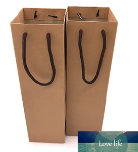 Bolsa de botella de vino superior Bolsa de papel Kraft con asa Bolsas de vino tinto individuales reutilizables Bolsa de vino de regalo para compras Favores de fiesta