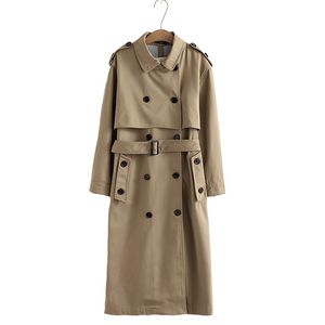 Top Women Casual Solid Color Double Breasted Outwear Sashes Office Coat Chic Epaulet Design Long Trench