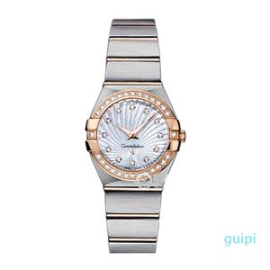 Top Women Dress Watches 28mm elegant roestvrijstalen roségouden horloges hoogwaardige mode dame Rhinestone Quartz polshorloges263Z