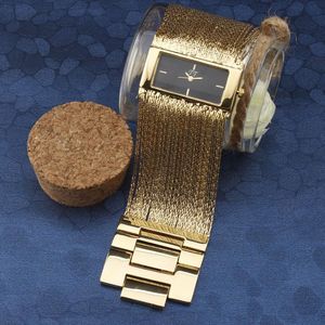 Top Dames Mode Jurk Luxe Armband Horloge Rechthoek Case Brede Tassel Stalen Ketting Band Dames Goud Quartz Horloges 201114