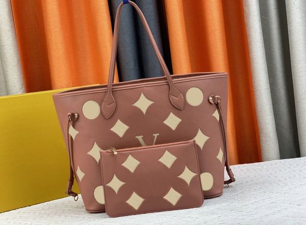 TOP Bolso de mano para mujer Bolsos de lujo nunca llenos Bolsos de compras mm Cuero de primera calidad Flores en relieve Letras Totes de hombro Maquillaje de moda para mujer