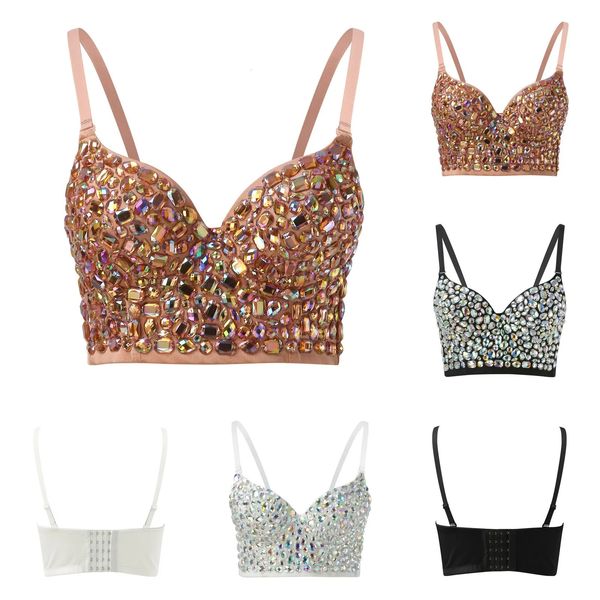 Top Femmes Vêtements corset pour femmes à la main cousue de nuit cousue suspendre paillettes diamant blouses âgées 240509