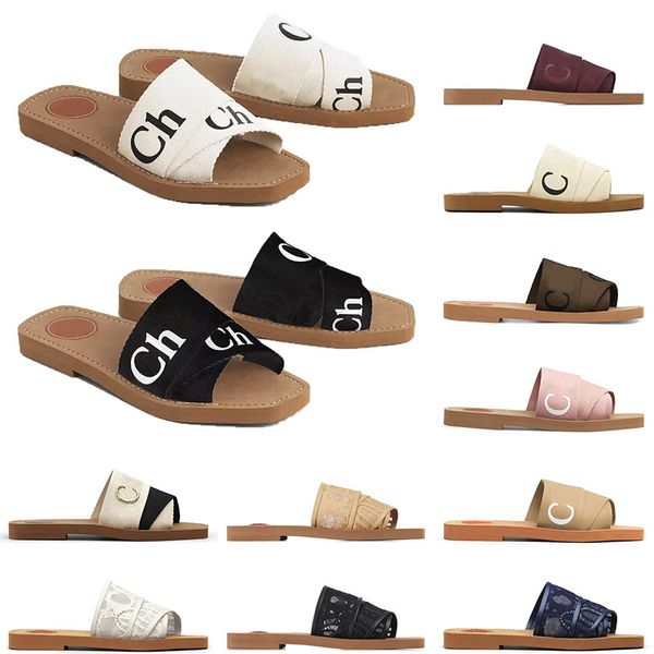 Top Femmes Woody Mules Pantoufles Designer Toile Croix Tissé Sandales D'été En Plein Air Peep Toe Casual Pantoufle Lettre Styliste Chaussures Diapositives En Caoutchouc Lettrage Tissu