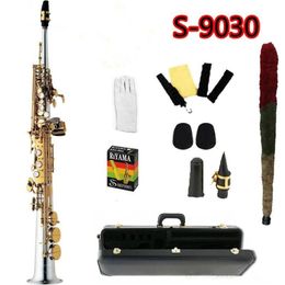 Top S-9030 Saxophone soprano droit B Tone Split Saxophone Soprano Clé en or nickelé Embout de saxophone professionnel avec étui rigide et accessoires