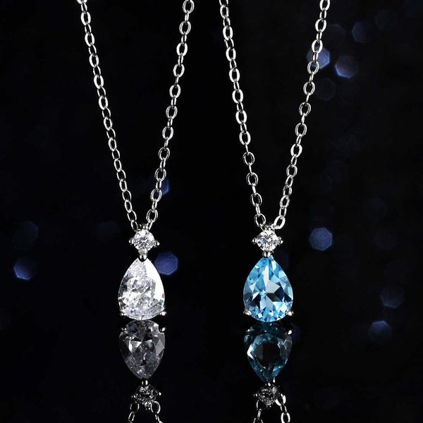 Topaz Natural Blue Mossan Diamond Collier Pendant femelle Sterling Sier One Geometric Water Drop Clavicule Chain Live Broadcast