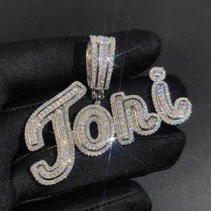 TopBling A-Z personnalisé Signature lettres nom pendentif collier Bling T cubique Zircon Hip Hop 18k véritable plaqué or bijoux 253T