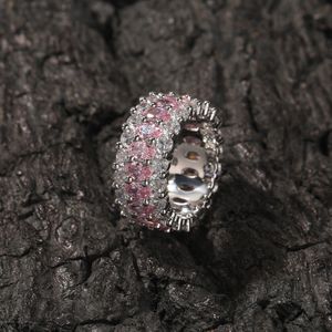 TopBling – bague en Zircon rose à trois rangées, bijoux plaqués platine, cadeau pour femmes, bijoux de doigt