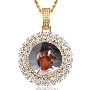 Topbling hiphop aangepaste geheugen foto hanger ketting bling zirkon 18k echte goud vergulde sieraden
