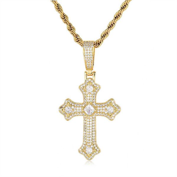 TopBling Hip Hop Vintage croix pendentif collier bijoux religieux plein diamants hommes cadeau