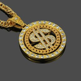 TopBling personnalité Hip Hop Rotation Dollar symbole pendentif collier véritable plaqué or blanc bijoux