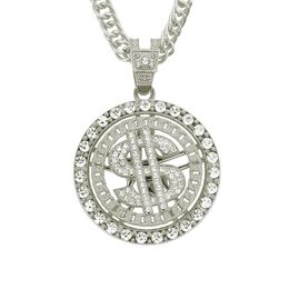 TopBling personnalité Hip Hop Rotation Dollar symbole pendentif collier véritable or blanc plaqué bijoux