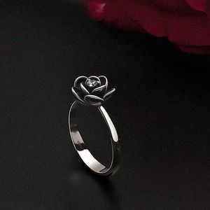 Topbling S925 verzilverde Rose Flower Band Ring verlovingstrouwringen