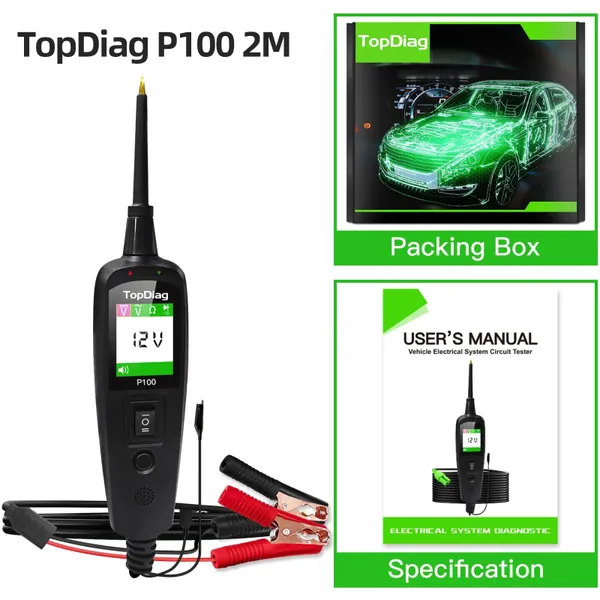 Topdiag P100 testeur de Circuit automobile Kit de sonde de puissance système électrique Test de batterie de tension AC DC 12 V 24 V outil de Diagnostic de voiture