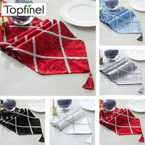 Topfinel Fashion Diamond Shaped Stripes Table Runners Paño con borlas Decoración de comedor para la cena de boda Fiesta decorativa 210708