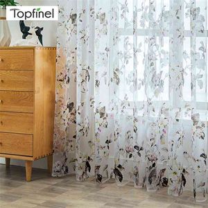 Topfinel Rideau transparent moderne pour salon floral tulle traitements de fenêtre la chambre à coucher rideaux et stores 210712