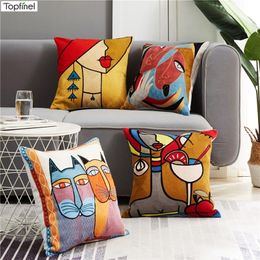 TopFinel Picasso Funda de almohada Cojines de bordado Cubiertas Cubiertas de almohadas de tiro decorativo Cubiertas para sofá Coche Resumen Funda de almohada 45x45cm 210317