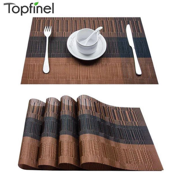 Topfinel Juego de 4 manteles individuales de plástico de bambú de PVC para mesa de comedor, ropa de cama, tapete para colocar en accesorios de cocina, tapete para vino T200708