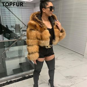 Topfur Luxe echte vrouwen zilveren goud bont jassen met bontkap jas mode vrouwelijke winter dik warme echte fur bovenkleding 201016