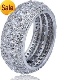 Topgrillz 10 mm 5 rijen 14K GOUD GODDE HOGE KWALITEIT DIAMAND CZ Royal Eternal Wedding Engagement Ring voor mannen en vrouwen Cubic Zirkon