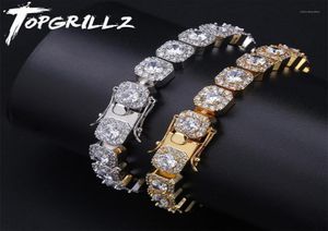 TOPGRILLZ 10mm Tennisarmband Vierkant CZ Steen Men039s Hiphop Sieraden Koper Materiaal Goud Zilver Kleur Iced Out CZ Link 7 8 I6548973