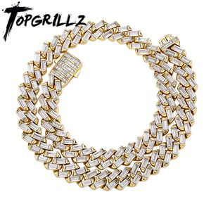 Topgrillz 12mm iced out baguette kanaal set Cubaanse ketting in wit gouden hip hop mode gepersonaliseerde sieraden cadeau voor mannen x0509