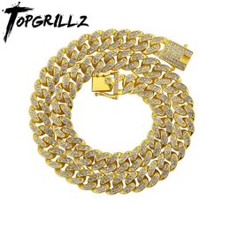 TOPGRILLZ 12 mm Iced Out Lobster fermoir Collier cubain à Sier Gold Color Hip Hop Fashion Bijoux pour hommes