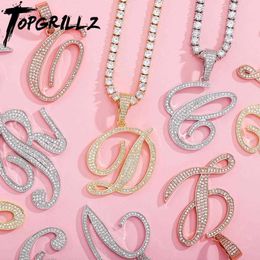 Topgrillz 2020 Nuevo A-Z Tamaño más grande Letras cursivas Nombre Colgante Iced Out Cubic Zirconia con cadena de tenis Hip Hop Joyería Regalo X0707