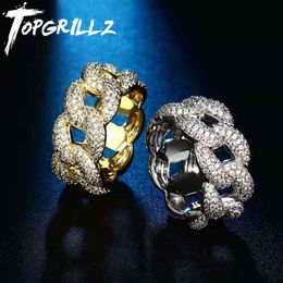 Topgrillz 2021 Cubaanse koppeling Ringen Iced Micro Pave Cubic Zirconia Ring Mode Heren Sieraden Accessoires voor Gift