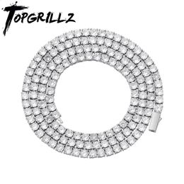 TOPGRILLZ 3MM6MM boucle de printemps glacé plein Zircon cubique 1 rangée chaîne de Tennis collier or argent couleur Hip Hop bijoux 240311