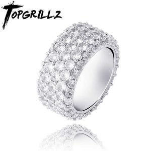 TOPGRILLZ 5 rangées glacé plein Zircon cubique Bling anneaux or argent couleur charme hommes Hip Hop bijoux cadeaux