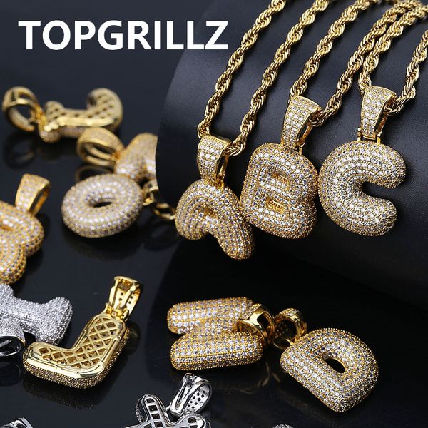 A-Z Personnalisé Lettres Pendentif pour Hommes n Femmes Micro Pave Cubique Zircon DIY Hip Hop Collier Avec Corde Chaîne