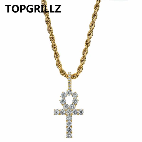 TOPGRILLZ Ankh clou glacé Zircon cubique collier pendentif cuivre or argent couleur Hip Hop femmes hommes bijoux colliers cadeaux