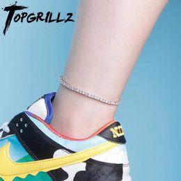 TOPGRILLZ – bracelet de cheville en zircone cubique glacée, chaîne de Tennis de 4mm, ras du cou, Hip Hop, mode, bijoux de charme pour cadeau, réglable, 240125