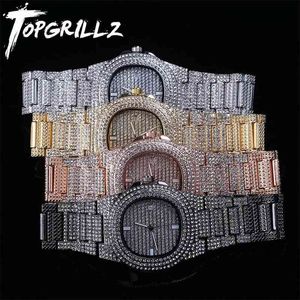 TOPGRILLZ MERK ICED OUT Diamond horloge Quartz Gold Hip Hop Horloges met Micropave CZ Roestvrijstalen horlogeklok Relogio 210325