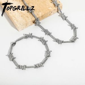 TOPGRILLZ Kleurbehoud Waterdichte sieradenset 10 mm gespreid patroon Lengte Xknot Ketting Armband Hip Hop Punk 240401