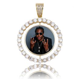 Topgrillz PO sur mesure PO ROTATION DU MEDALLION DU MEDALLION Collier pendentif avec chaîne de tennis de 4 mm Zircon Hip Hop Bijoux 240329