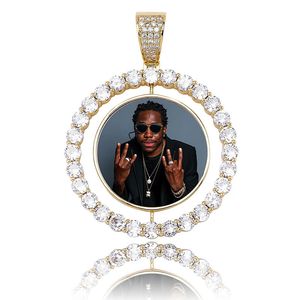 Topgrillz PO sur mesure PO Rotation de médaillons double face Collier pendentif avec chaîne de tennis 4 mm Zircon Hip Hop Bijoux 240415