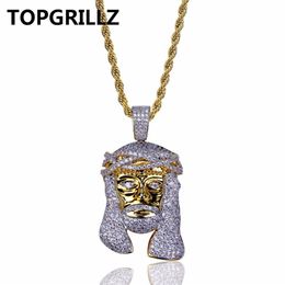 TOPGRILLZ Goud Kleur Plated Iecd Out HipHop Micro Pave CZ Steen Farao Hoofd Hanger Ketting Met 60 cm Touw Chain201d