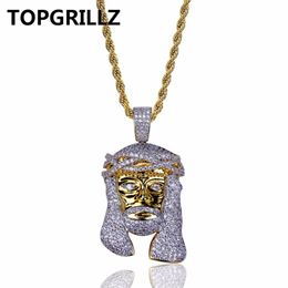 TOPGRILLZ Goldfarben plattierte Iecd Out HipHop Micro Pave CZ Stein Pharao Kopf Anhänger Halskette mit 60cm Seilkette253y