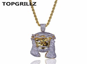 Topgrillz Gold Color plaqué IECD OUT HIPHOP Micro Pave Cz Stone Pharaoh Head Pendant Collier avec une chaîne de corde 60 cm6313434